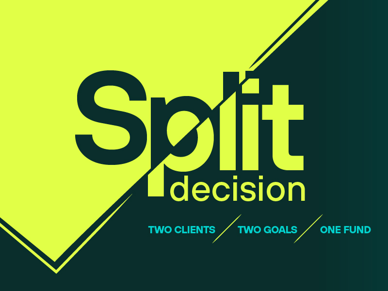 Graphic saying and representing title “Split decision”