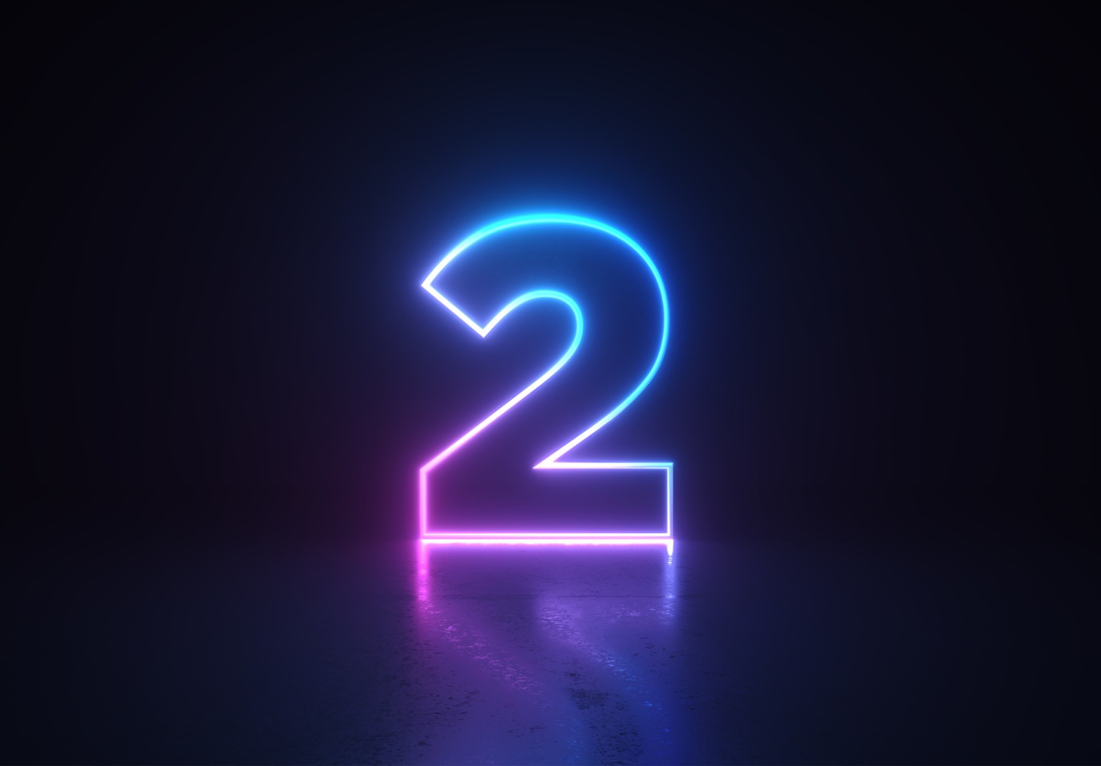 Numéro lumineux 2 devant un fond sombre.