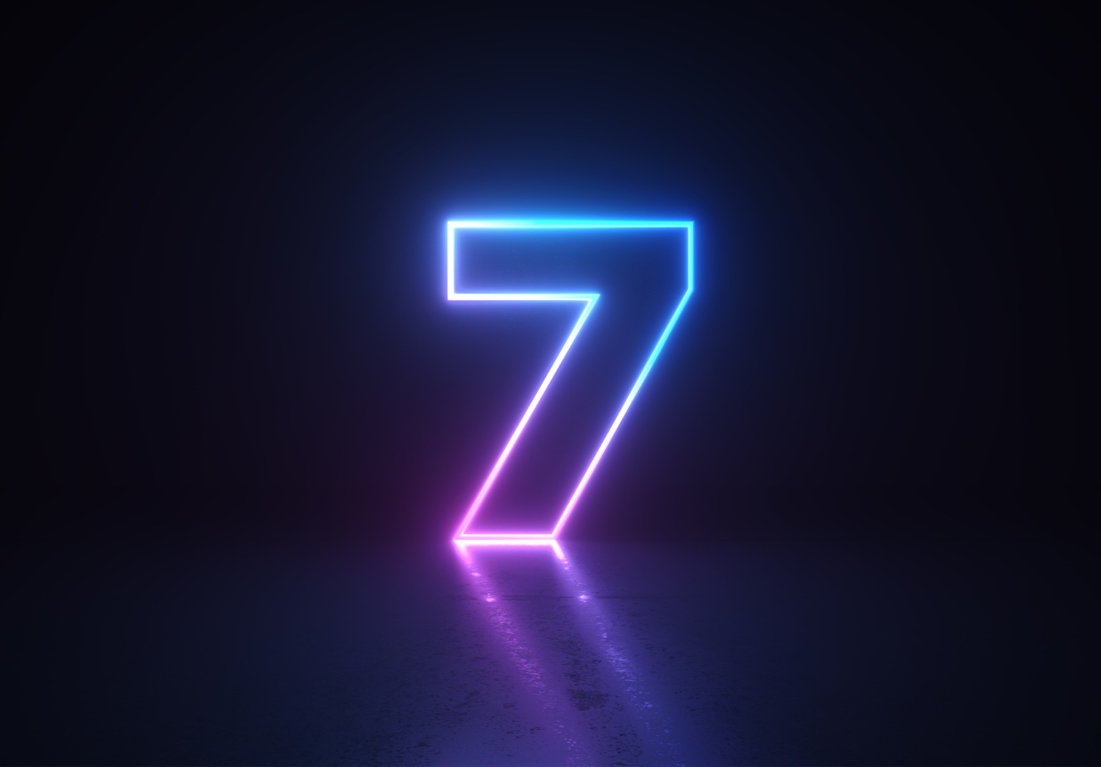 Numéro lumineux 7 devant un fond sombre.