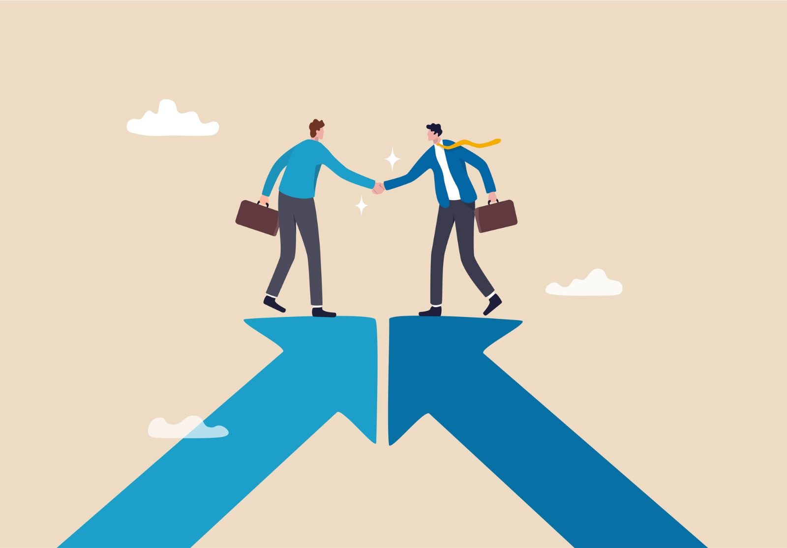 Partenariat de coopération, travailler ensemble pour réussir, collaboration d’équipe, accord ou négociation, concept de collaboration, poignée de main d’hommes d’affaires sur la flèche de croissance rejoindre la connexion conviennent de travail.