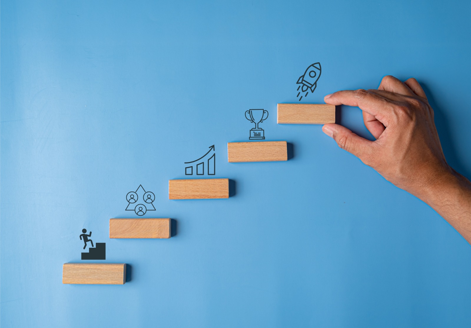 Concept de réussite de la croissance de l’entreprise, escalier ou échelle pour la planification du leadership de développement et le groupe cible de la clientèle.