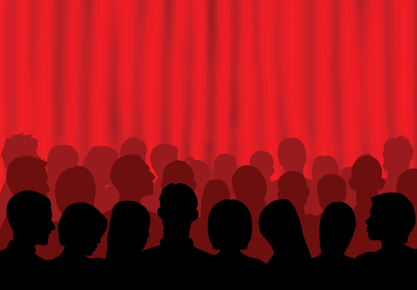 Une foule de personnes devant un rideau rouge